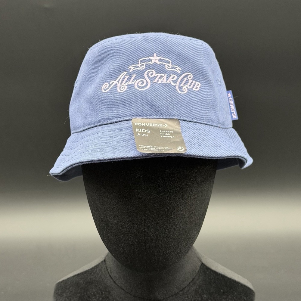 New Converse Kids All Star Club Bucket Hat Size Kids 8-20 Light Blue Sun Cap